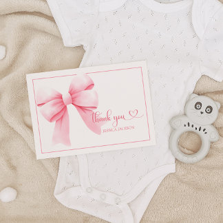 Pink Bow Baby Girl Shower Thank You Card
