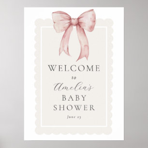 Pink Bow Baby Girl Shower Welcome Sign