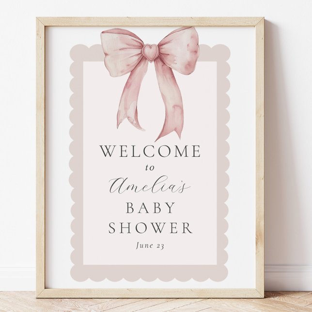 Pink Bow Baby Girl Shower Welcome Sign (Creator Uploaded)