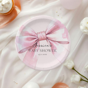 Pink Bow Baby Girl Stickers Paper Plate