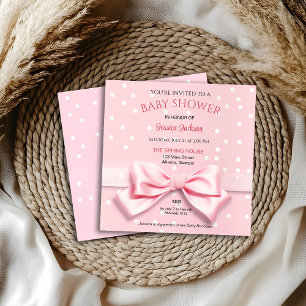 Pink Bow Baby Girl with Polka Dot Announcement