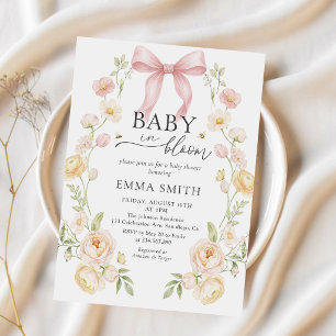Pink Bow Baby in Bloom Baby Shower Invitation