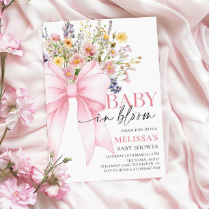 Pink Bow Baby in Bloom Baby Shower Invitation
