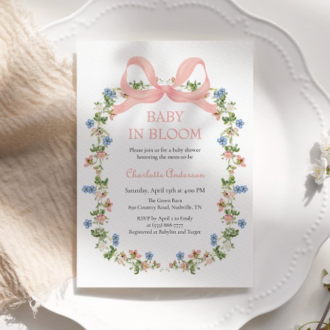 Pink Bow Baby in Bloom Baby Shower Invitation (Creator Uploaded)