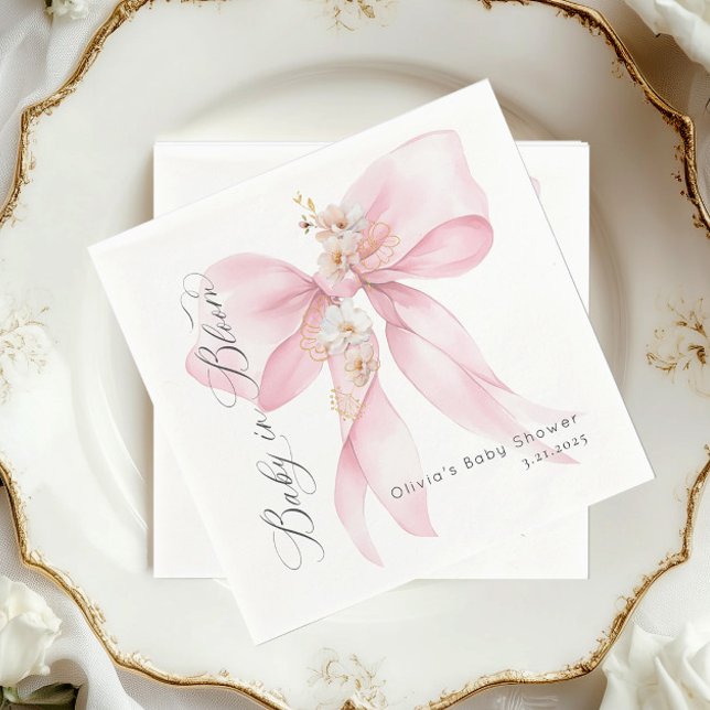 Pink Bow Baby in Bloom Baby shower Napkin (Creator Uploaded)