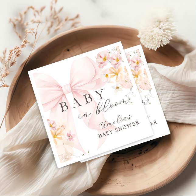 Pink Bow Baby In Bloom Baby Shower Napkins (Creator Uploaded)
