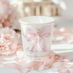 Pink Bow Baby in Bloom Baby shower Paper Cups