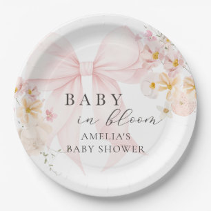 Pink Bow Baby in Bloom Baby Shower Paper Plate