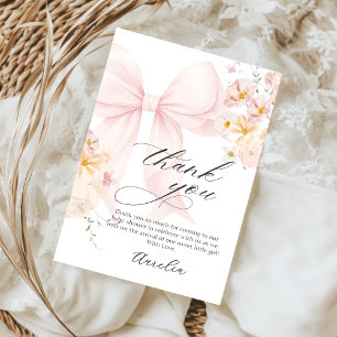 Pink Bow Baby in Bloom Baby Shower Thank You Card