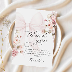 Pink Bow Baby in Bloom Baby Shower Thank You Card