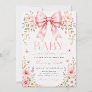 Pink Bow Baby in Bloom Floral Baby Shower Invitati Invitation