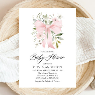 Pink Bow Baby in Bloom Floral Girl Baby Shower Invitation