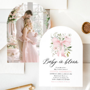 Pink Bow Baby in Bloom Floral Girl Baby Shower Invitation