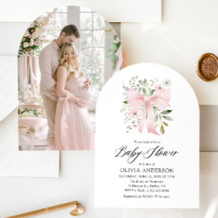 Pink Bow Baby in Bloom Floral Girl Baby Shower Invitation