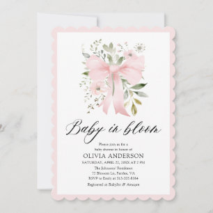 Pink Bow Baby in Bloom Floral Girl Baby Shower Invitation