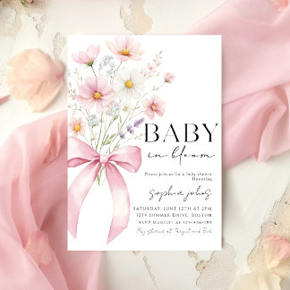 Pink Bow Baby in Bloom Girl Baby Shower Invitation