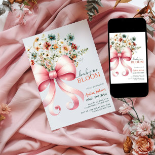 Pink Bow Baby in Bloom Wildflower Baby Shower Invitation