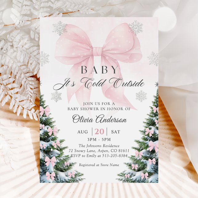 Pink Bow Baby It's Cold Outside Baby Shower  Invit Invitation (Creator Uploaded)
