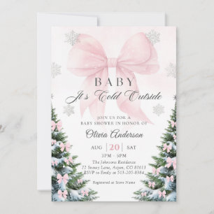 Pink Bow Baby It's Cold Outside Baby Shower  Invit Invitation