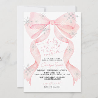 Pink Bow Baby It's Cold Outside Baby Shower Invitation