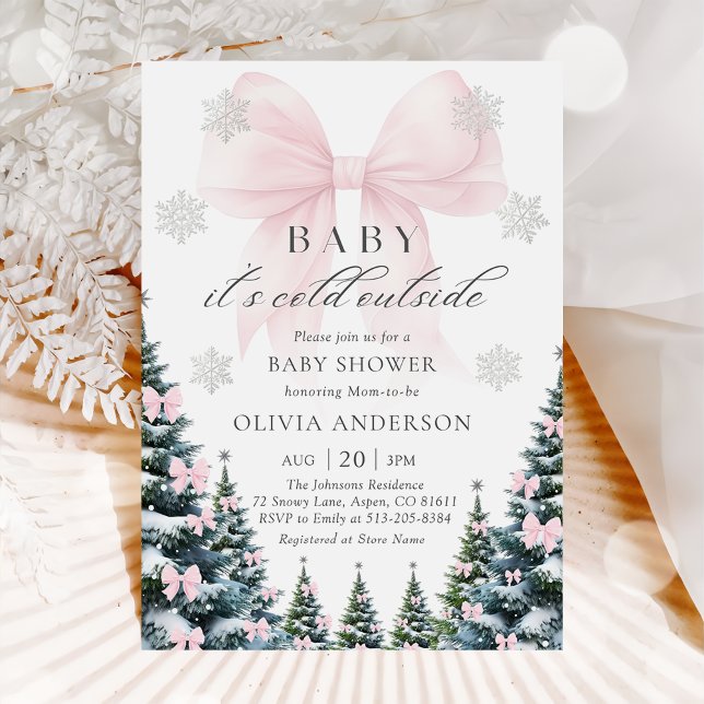 Pink Bow Baby It's Cold Outside Baby Shower  Invitation (Creator Uploaded)