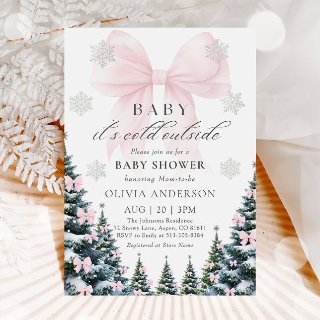 Pink Bow Baby It's Cold Outside Baby Shower  Invitation (Creator Uploaded)