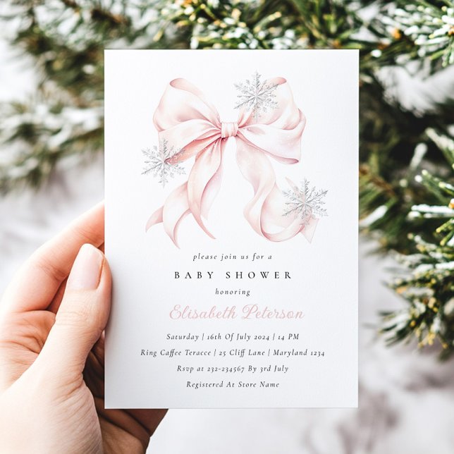 Pink Bow Baby It's Cold Outside Baby Shower Invitation (Creator Uploaded)