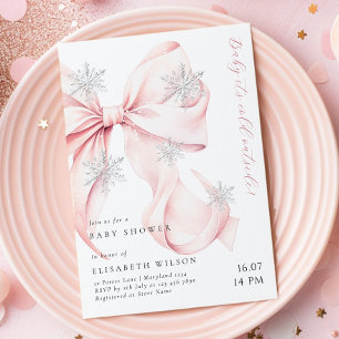 Pink Bow Baby It's Cold Outside Baby Shower Invitation