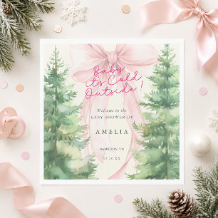 Pink Bow Baby It's Cold Outside Baby Shower  Napkin