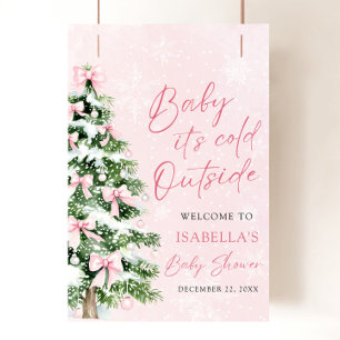 Pink Bow Baby It's Cold Outside Baby Shower Poster