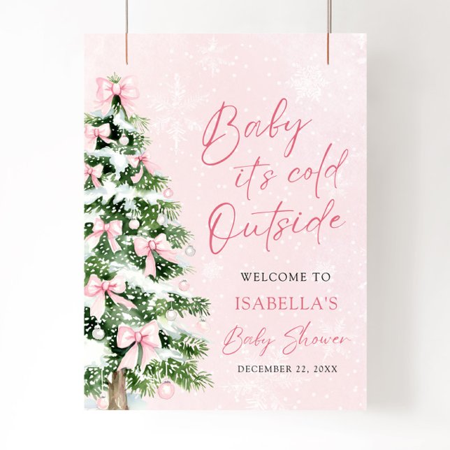 Pink Bow Baby It's Cold Outside Baby Shower Poster (Creator Uploaded)