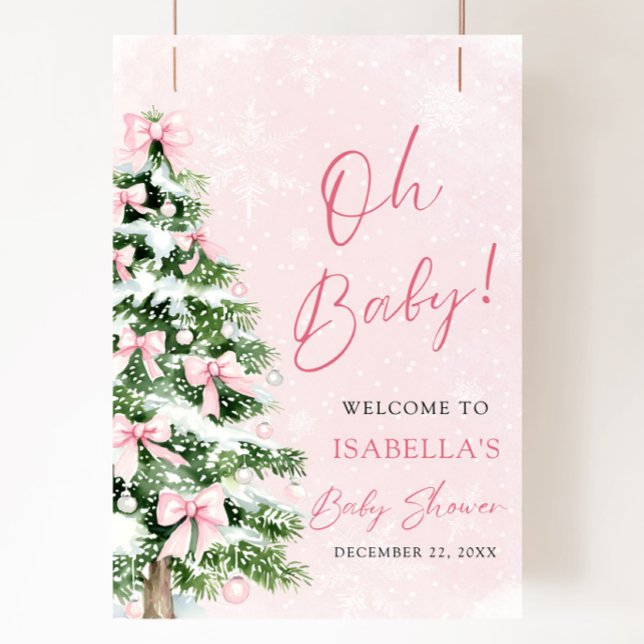 Pink Bow Baby It's Cold Outside Baby Shower Poster (Pink Bow Baby It's Cold Outside Oh Baby Baby Shower Poster)