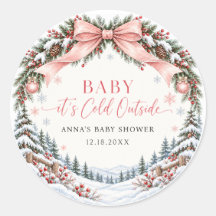 Pink Bow Baby It'sCold Outside Baby Shower Sticker