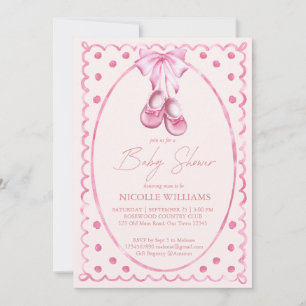 Pink bow baby shoes coquette elegant baby shower invitation