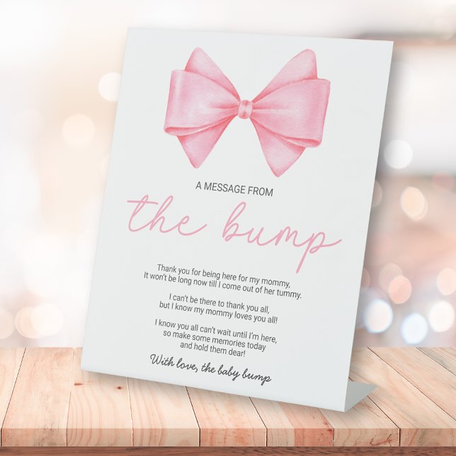 Pink Bow Baby Shower A Message From The Bump Pedestal Sign (Creator Uploaded)
