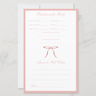 Pink Bow Baby Shower Advice & Predictions Game