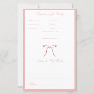 Pink Bow Baby Shower Advice & Predictions Game