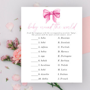 Pink bow baby shower - Baby around the world game