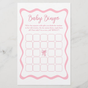 Pink Bow Baby Shower Baby Bingo Game