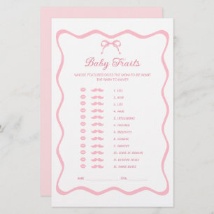Pink Bow Baby Shower Baby Traits Game