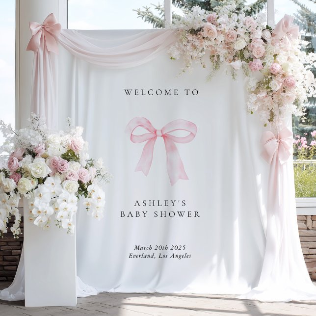 Pink Bow Baby Shower Backdrop Tapestry (Creator Uploaded)
