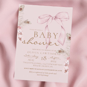 Pink Bow Baby Shower Blush Pink Invitation
