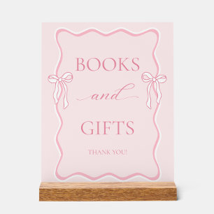Pink Bow Baby Shower Books and Gifts Acrylic Sign