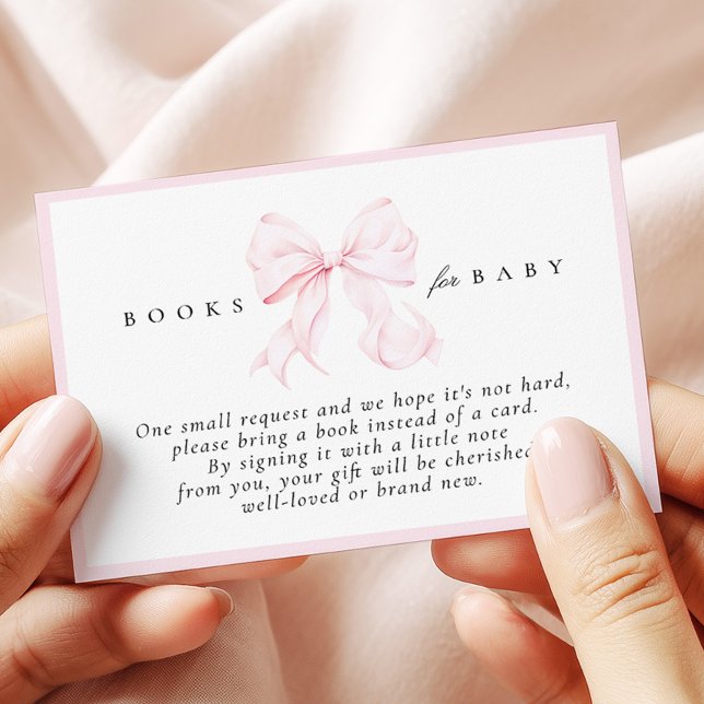 Pink Bow Baby Shower Books for Baby Card (Creator Uploaded)