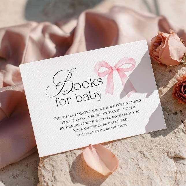 Pink Bow Baby Shower Books for Baby Enclosure Card (Creator Uploaded)