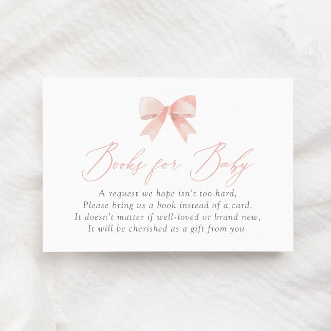 Pink Bow Baby Shower Books for Baby Enclosure Card (Creator Uploaded)