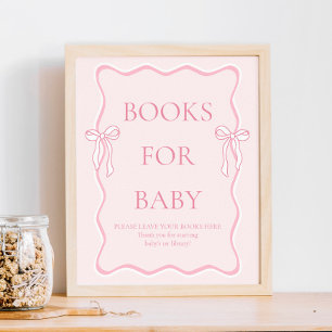 Pink Bow Baby Shower Books for Baby Poster