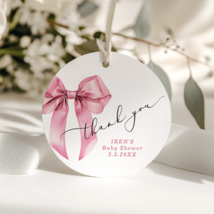 Pink Bow Baby Shower Bowtiful Thank you Favour Tags