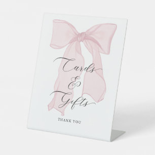 Pink Bow Baby Shower Cards and Gifts Pedestal Sign