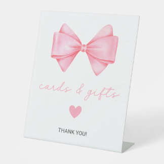 Pink Bow Baby Shower Cards and Gifts Pedestal Sign